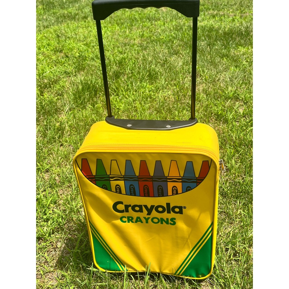 Crayola Crayons Kids Rolling Suitcase Yellow Soft Shell Luggage Travel Bag Vtg